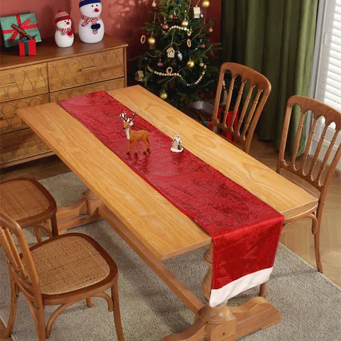 Christmas Sequin Table Runner Red Gold Silver Sparkling Festive Holiday Home Hotel Dining Decor Santa Hat Style Decoration
