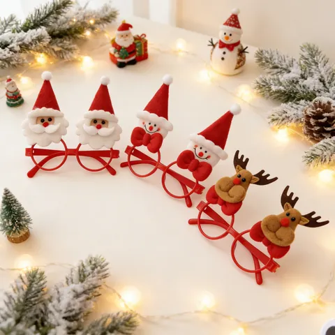 Christmas Funny Red Frame Glasses For Kids Adults Santa Claus Snowman Reindeer Pattern Holiday Party Photography Decoration