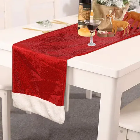 Christmas Sequin Table Runner Red Gold Silver Sparkling Festive Holiday Home Hotel Dining Decor Santa Hat Style Decoration