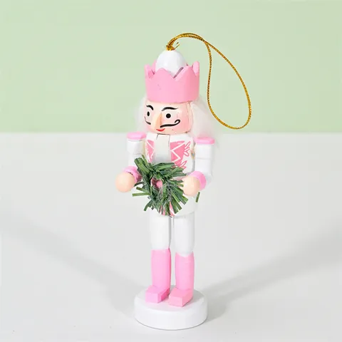Pink White Wooden Nutcracker Soldier Hanging Ornaments Christmas Tree Decoration Figures Holiday Gift Festive Home Decor