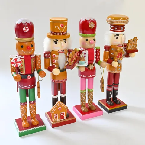 Wooden Christmas Nutcracker Soldier Gingerbread Man Theme Hand Painted Holiday Decor Traditional Desktop Wooden Craft Statue For Home Office Xmas Gift