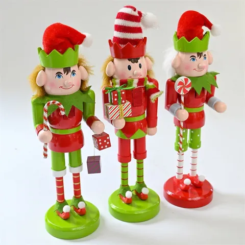 Hand Painted Wooden Nutcracker Elf Christmas Desktop Ornament Festive Soldier Figure For Home Office Xmas Decor