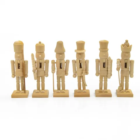 6Pcs DIY Blank Wooden Nutcracker Figures Unpainted Wood Soldiers For Handicraft Christmas Home Decor Ornaments Kids Toy Gift