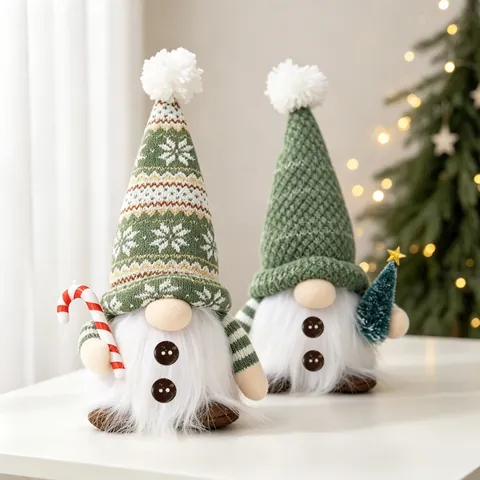 LED Light Up Christmas Gnome Forest Plush Faceless Doll Green Knitted Glowing Gnome Forest Dwarf Figurine For Home Decor