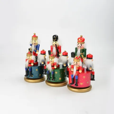Classic Wooden Nutcracker Music Box Rotating Base Colorful Soldier Figure Hand Painted Christmas Table Decoration Festive Gift