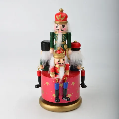 Classic Wooden Nutcracker Music Box Rotating Base Colorful Soldier Figure Hand Painted Christmas Table Decoration Festive Gift