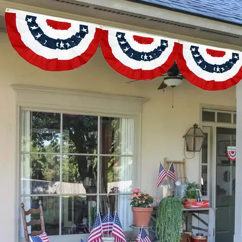US Independence Day Pleated Bunting Flag Stars and Stripes American Fan Flag For Outdoor Porch Garden Patriotic Festive Banner