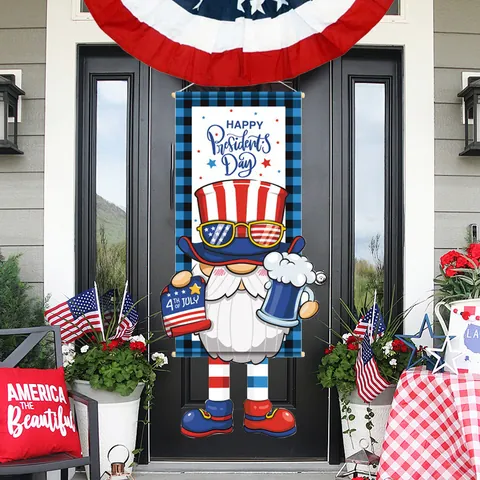 Independence Day Door Banner Patriotic Gnome Uncle Sam Non-woven Fabric Wall Hanging For 4th Of July Home Porch Decor