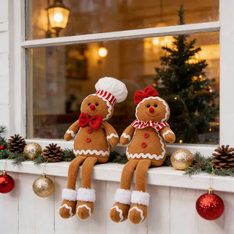 Kerst Peperkoekmannetje Pluche Hangend Beendesign Pop Met Koksmuts Boog Lint Zacht Knuffeldier Feestelijk Ornament Voor Vakantie Huis Decoratie