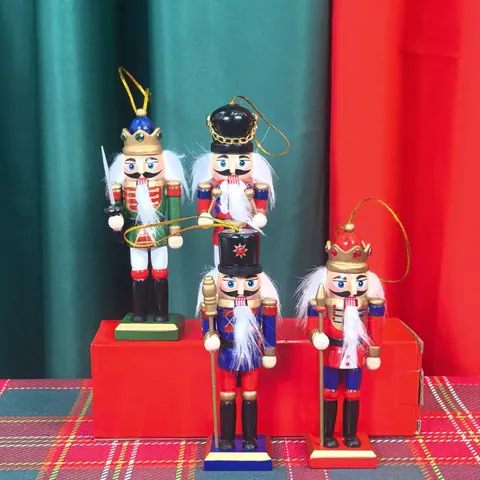 Classic Colorful Wooden Nutcracker Soldier Figures Christmas Tree Hanging Ornaments Traditional Hand Painted Soldier Puppet Dolls Festive Party Tabletop Decorations