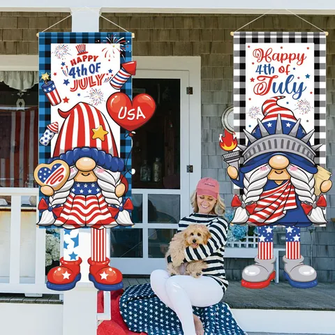 Independence Day Door Banner Patriotic Gnome Uncle Sam Non-woven Fabric Wall Hanging For 4th Of July Home Porch Decor