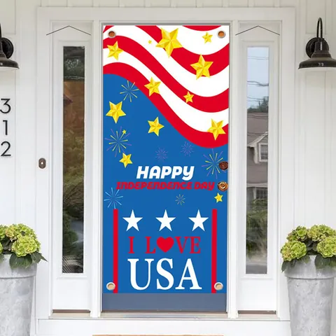 Independence Day Outdoor Door Banner Polyester American Flag Patriotic Decoration Happy Independence Day Porch Sign For Yard Party