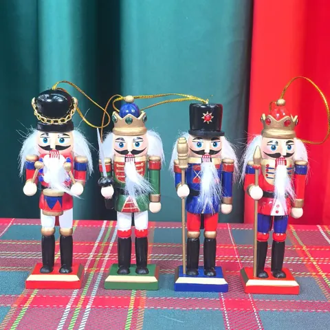 Classic Colorful Wooden Nutcracker Soldier Figures Christmas Tree Hanging Ornaments Traditional Hand Painted Soldier Puppet Dolls Festive Party Tabletop Decorations