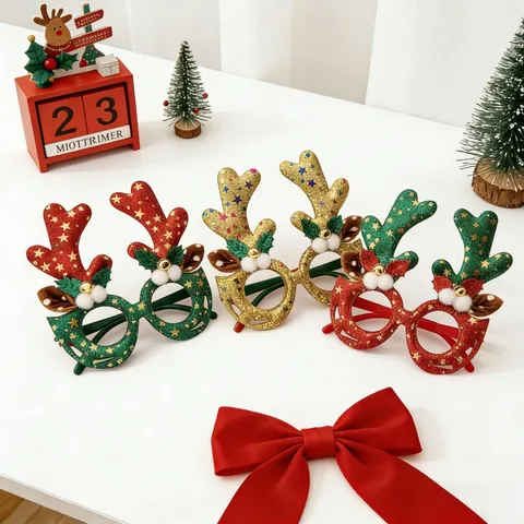 Christmas Reindeer Antler Glasses Glitter Funny Eyewear Holiday Party Photo Props Festive Reindeer Antler Decoration Glasses