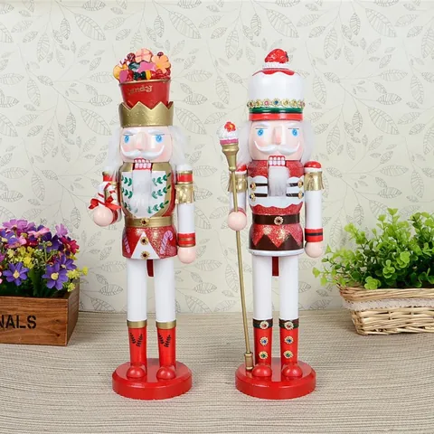 38CM Christmas Wooden Nutcracker Puppet Ornament Hand Painted Candy Scepter Soldier Figurine For Festive Holiday Home Decor Gift