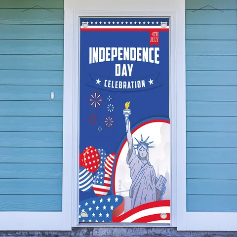 Independence Day Outdoor Door Banner Polyester American Flag Patriotic Decoration Happy Independence Day Porch Sign For Yard Party