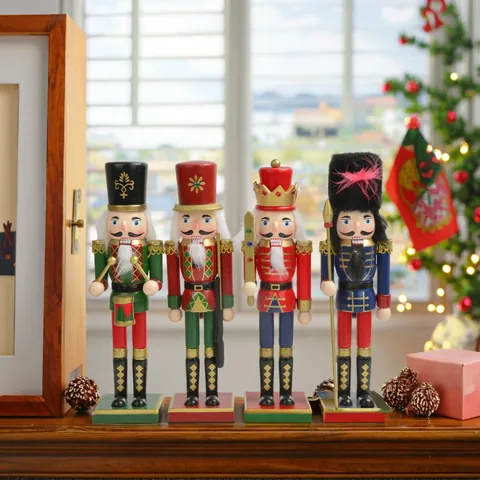 Schiaccianoci Classico di Natale 30CM Soldato Re Burattino in Legno Dipinto a Mano Ornamento per la Casa Regali