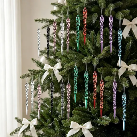 Acryl Kerst Ijspegel Ornamenten Helder Gedraaid Macaron Kleur Sneeuwvlokken Kristallen Voor Boom Feestdagen Decoratie Party