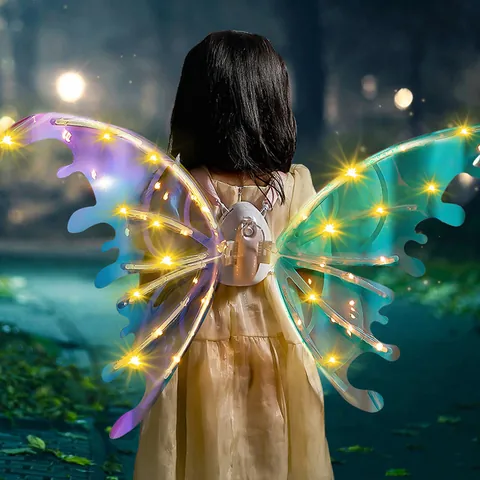 Electric Glowing Butterfly Wings for Girls Kids LED Moving Fairy Wings with Music Costume Props for Performance Party Dress Up Toy
