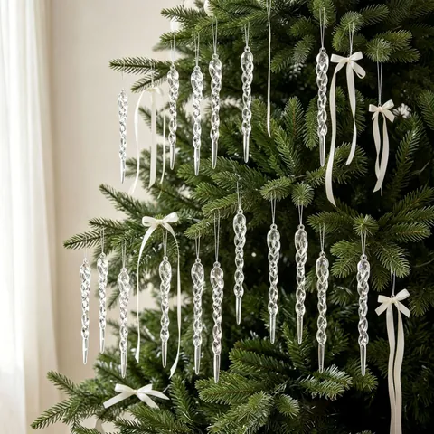 Acryl Kerst Ijspegel Ornamenten Helder Gedraaid Macaron Kleur Sneeuwvlokken Kristallen Voor Boom Feestdagen Decoratie Party