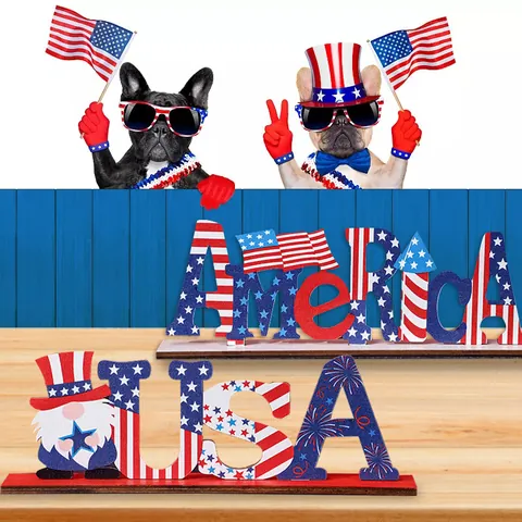 Adorno de Escritorio de Madera Patriótico del Día de la Independencia América USA Letrero de Letras para Hogar Fiesta Oficina
