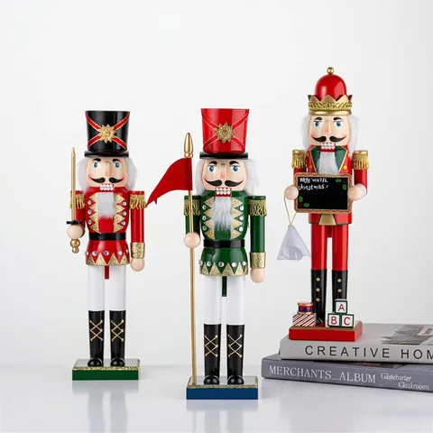 Soldato Schiaccianoci Vintage in Legno Statuetta Tradizionale Decorazione Natalizia da Tavolo Dipinto a Mano Ornamento Festivo per Casa e Festa