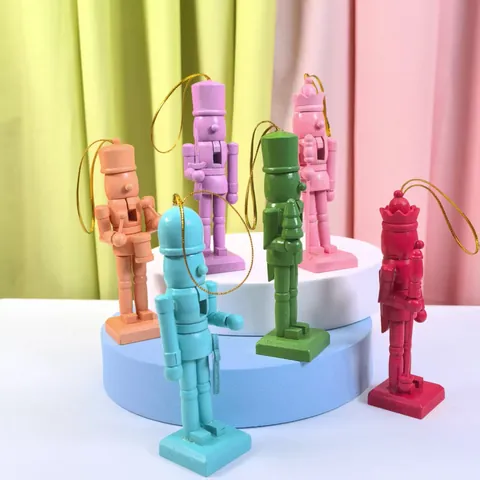 Wooden Nutcracker Soldier Puppet Hanging Ornaments Set Colorful Macaron Nutcracker Figurines For Christmas Easter Home Decor Festive Gift