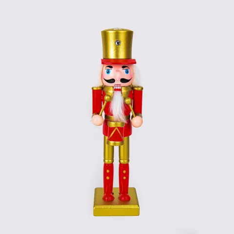 25cm Nutcracker Soldier Wooden Christmas Ornament Traditional British Guard Style Red Gold Painted Figurine For Xmas Party Decor