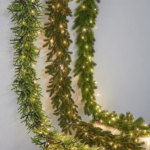 Kunstmatige Kerst Rotan Slinger met Warme LED Verlichting Geflokte Sneeuw Dennennaald Rotan Voor Vakantie Huis Deur Trap Decoratie