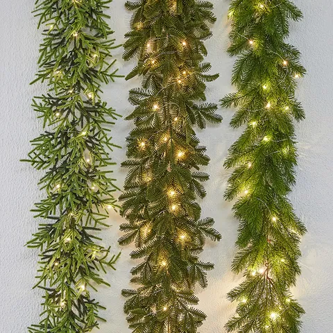 Artificial Christmas Garland With Warm White LED Lights PE Pine Rattan For Mantle Stair Gate Holiday Party Home Decor