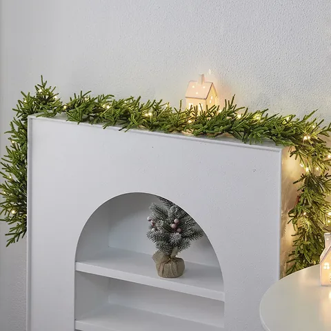 Kunstmatige Kerst Rotan Slinger met Warme LED Verlichting Geflokte Sneeuw Dennennaald Rotan Voor Vakantie Huis Deur Trap Decoratie