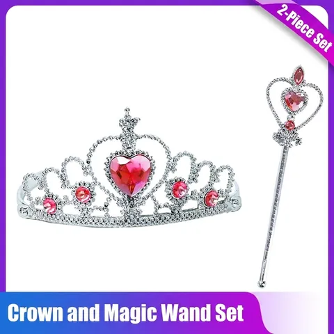 Kids Fairy Princess Costume Accessory Set Heart Rhinestone Tiara Crown and Wand Set for Girls Party Performance
