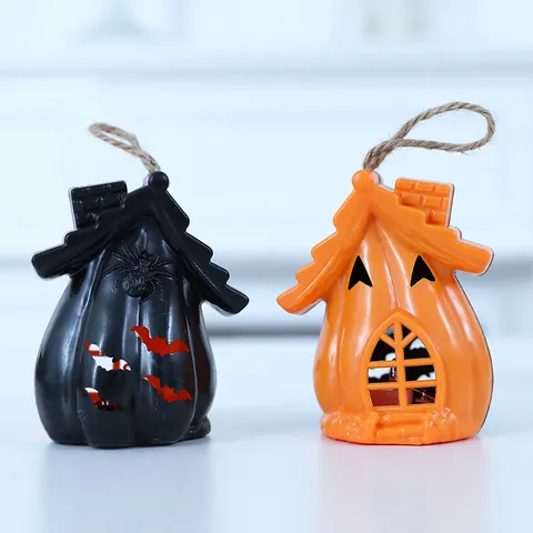 Decorazione LED Luminosa a Forma di Casa Stregata di Halloween in PVC Zucca Pipistrello Ragno Lanterna Per Festa Bar