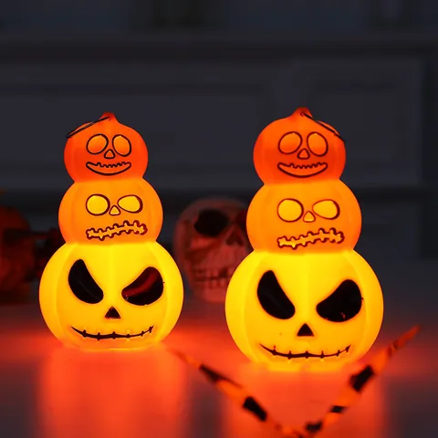 Halloween LED Stacked Pumpkin Lantern PVC Three Layer Jack O Lantern Glowing Desktop Decor For Bar Home Party Ornament