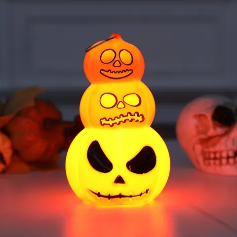 Halloween LED Stacked Pumpkin Lantern PVC Three Layer Jack O Lantern Glowing Desktop Decor For Bar Home Party Ornament