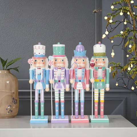 Large Candy Series Wooden Nutcracker Soldier Figurine Macaron Colors Christmas New Year Party Home Decor Ornament Gift