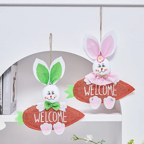 Easter Rabbit Carrot Hanging Ornament Burlap Handmade Welcome Sign Bunny Decor For Kindergarten Home Party Festive Supplies