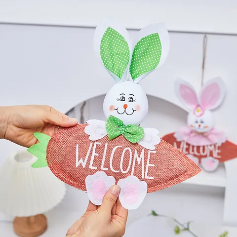 Easter Rabbit Carrot Hanging Ornament Burlap Handmade Welcome Sign Bunny Decor For Kindergarten Home Party Festive Supplies