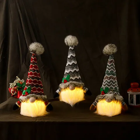 Kerstmis Lichtgevende Gebreide Kabouter Pop Pluche Scandinavische Rudolf Gezichtsloze Oude Man Ornament Voor Tafel Decoratie