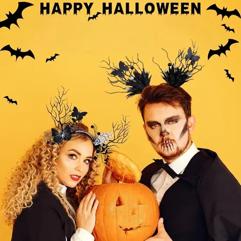 Cerchietto di Halloween Gotico Ramo Plastica Corna Costume Spettrale Mano di Scheletro Farfalla Rete Palline Glitter Copricapo per Cosplay Festa Unisex