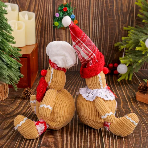 Christmas Gingerbread Man Plush Ornament Corduroy Fabric Holiday Hanging Decoration For Xmas Tree Party Home Decor Style