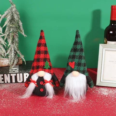 Christmas Plaid Knit Hat Faceless Gnome Doll Rudolph Scandinavian Tomte Figurine Ornament For Xmas Party Home Table Decor