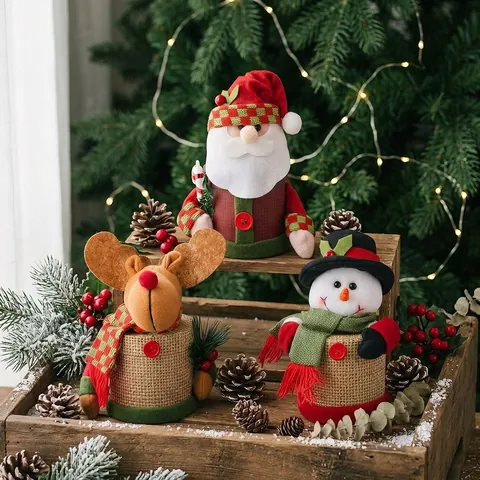 Christmas Burlap Candy Jar Handmade Santa Reindeer Snowman Gift Box Kids Holiday Party Decoration Apple Storage Bag