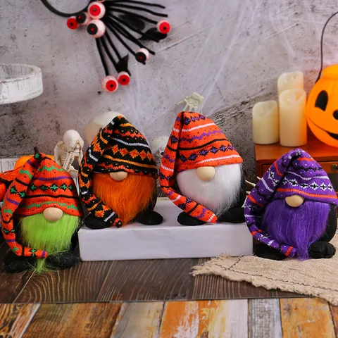 Halloween Gnome Decoration Knitting Long Hat Plush Gonk Doll Tabletop Ornament Handmade Faceless Elf Ornament For Home Party Gift