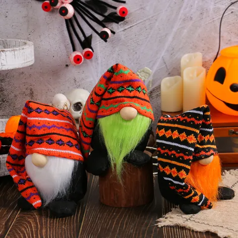 Halloween Gnome Decoration Knitting Long Hat Plush Gonk Doll Tabletop Ornament Handmade Faceless Elf Ornament For Home Party Gift