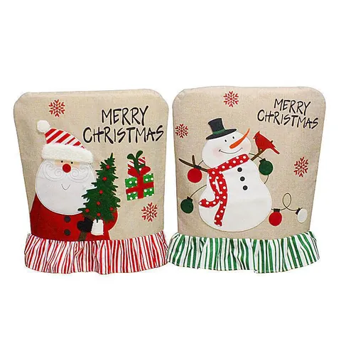 Embroidered Linen Christmas Chair Covers With Ruffle Edge Santa Claus Snowman Pattern Merry Christmas Dining Chair Decor