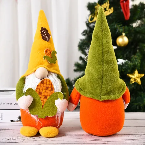 Handmade Fall Harvest Gnome Plush Decoration With Yellow Corn Acorn Sunflower Maple Leaf For Thanksgiving Home Table Decor