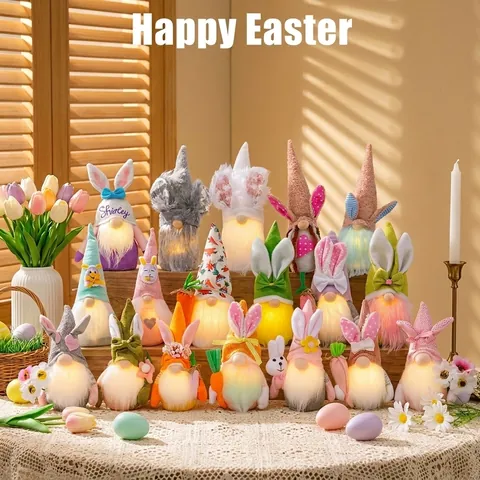 Easter Bunny Gnome Faceless Doll Plush Decoration Handmade Bunny Ears Gnome With Carrot Egg Spring Holiday Home Decor Gift