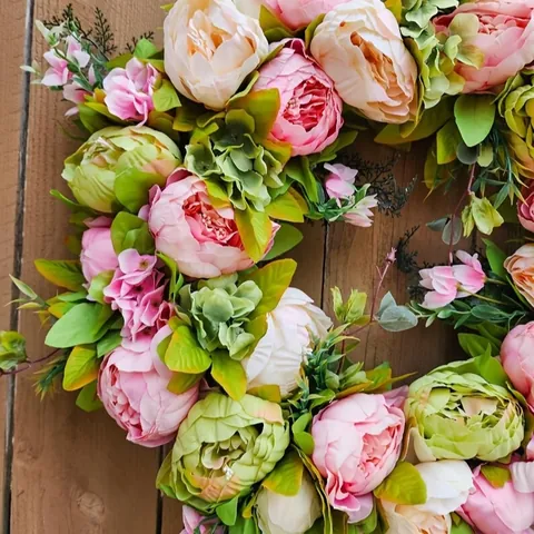 Künstliche Pfingstrosen Kranz Rosa Grün Seidenblumen Kranz Für Haustür Hochzeit Hotel Wand Deko Frühling Blumengirlande