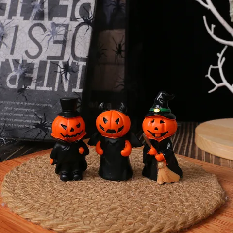 Halloween Mini Pumpkin Figurines Resin Ornaments Gentleman Devil Witch Pumpkin Head Statues For Home Office Party Decor